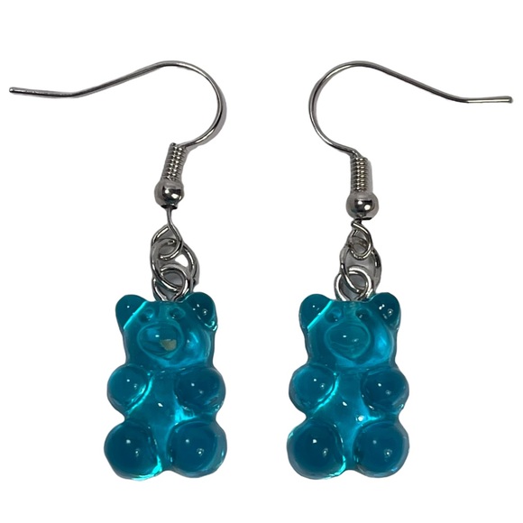 Blue & orange clear plastic gummy bear dangle pendant earrings bundle of 2 NEW - Picture 4 of 9